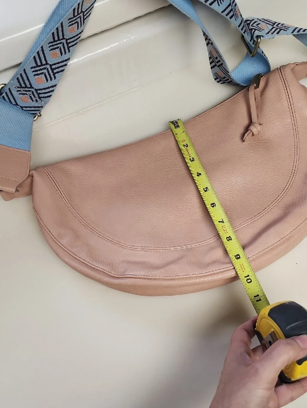 Urban Originals Peach Crescent Crossbody with Patterned Blue Strap